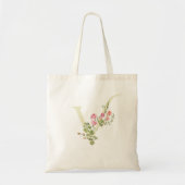 monogram V bruiloft bloemenlente Vrijgezellenfeest Tote Bag (Voorkant)