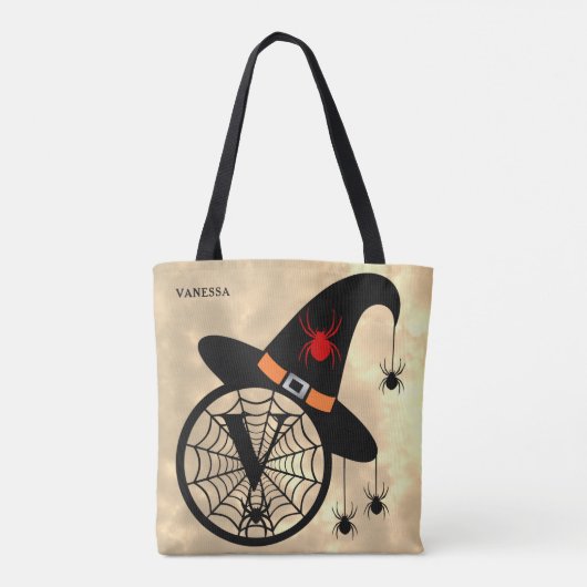 Monogram V Cloudy Witch Spiders Name All-Over Tote Bag (Achterkant)