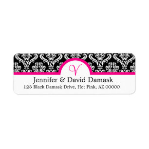Monogram V Damask White Adresetiketten Etiket