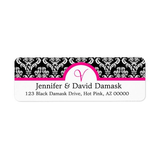 Monogram V Damask White Adresetiketten Etiket (Voorkant)