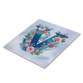 Monogram 'V' decoratief bloemontwerp Tegeltje (Zijkant)