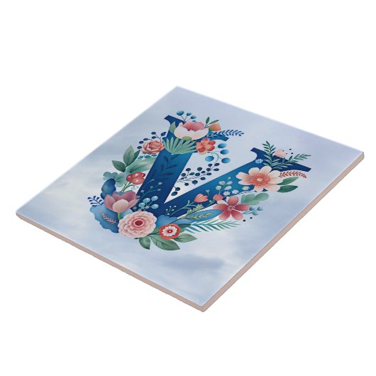 Monogram 'V' decoratief bloemontwerp Tegeltje (Zijkant)