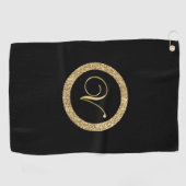 Monogram V, elegant gouden schrift Golfhanddoek (Horizontaal)