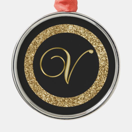 Monogram V, elegant gouden schrift Metalen Ornament (Voorkant)