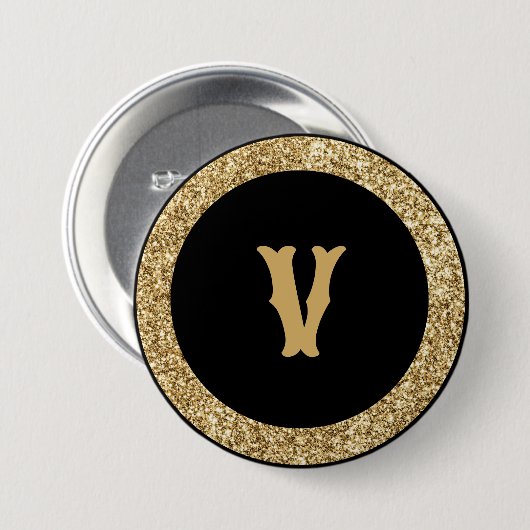 Monogram V, elegant gouden schrift Ronde Button 7,6 Cm (Voorkant /achterkant)