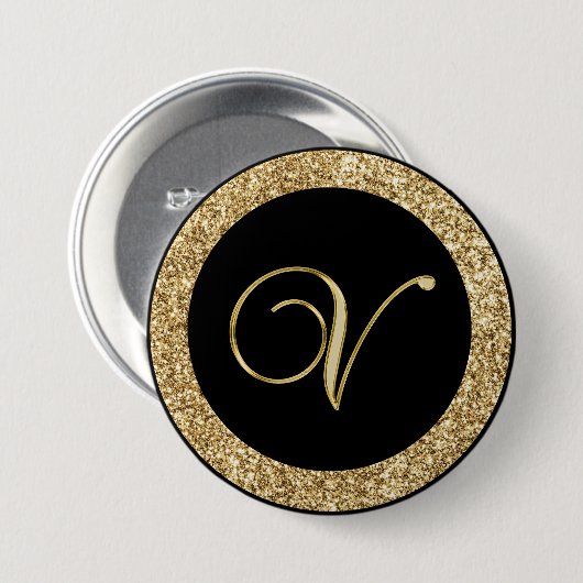 Monogram V, elegant gouden schrift Ronde Button 7,6 Cm (Voorkant /achterkant)