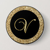 Monogram V, elegant gouden schrift Ronde Button 7,6 Cm (Voorkant)