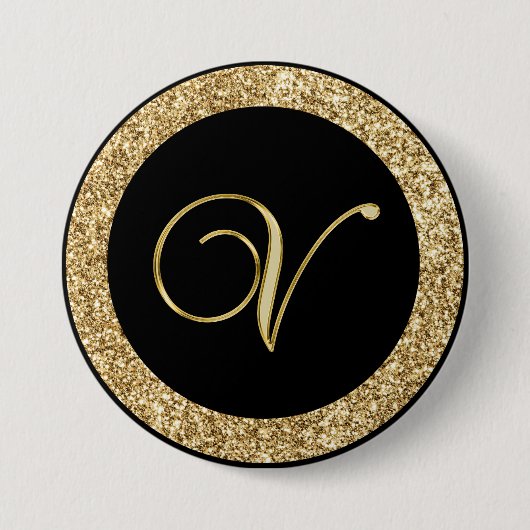 Monogram V, elegant gouden schrift Ronde Button 7,6 Cm (Voorkant)
