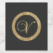 Monogram V, elegant gouden schrift Wijn Etiket (Enkel label)