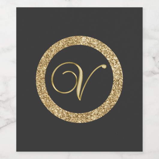 Monogram V, elegant gouden schrift Wijn Etiket (Enkel label)