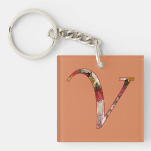 Monogram V Floral Design Sleutelhanger