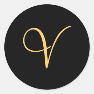 Monogram V, goudkleurig initiaal V op zwart, Ronde Sticker
