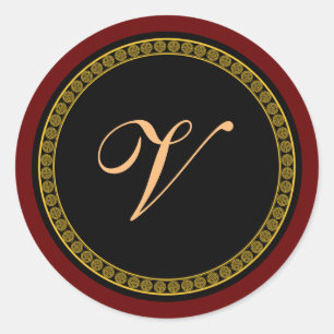 Monogram "V" goudkleurig schrift  Ronde Sticker