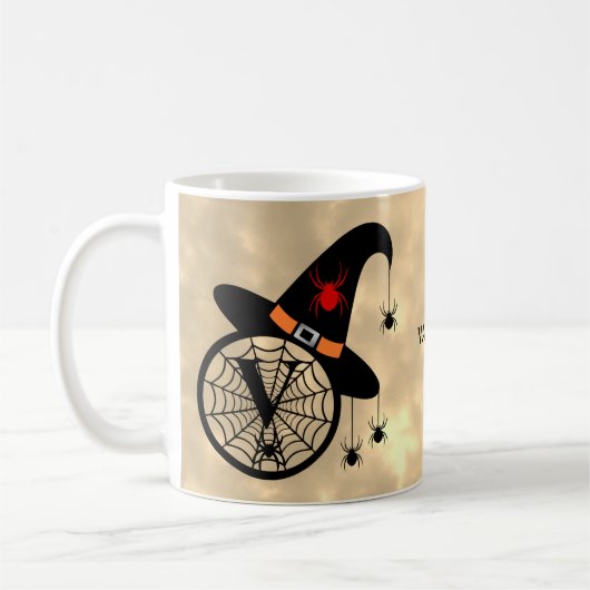 Monogram V Halloween Sky Witch Spiders Naam Koffiemok (Links)