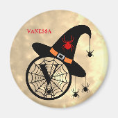 Monogram V Halloween Sky Witch Spiders Naam Magneet (Voorkant)