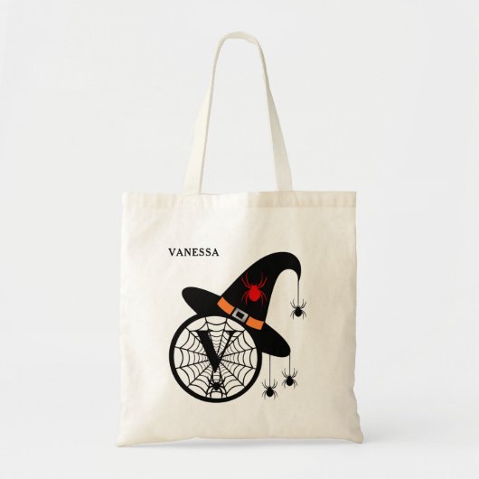 Monogram V Halloween Witch Spiders Jouw naam Tote Bag (Voorkant)