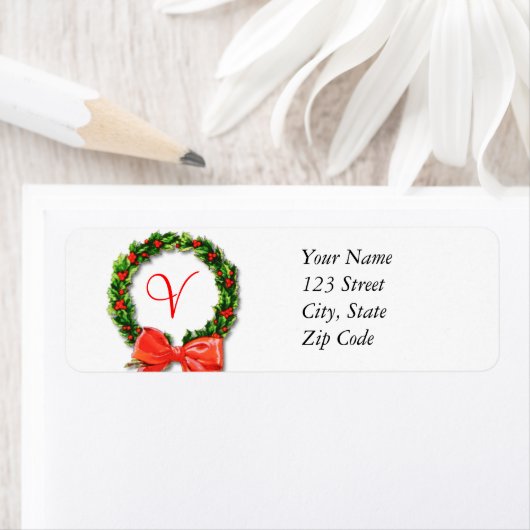 Monogram V Kerst retour adreslabels Etiket (Insitu)