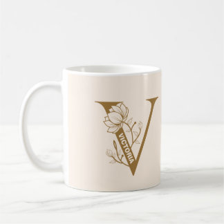 Monogram "V" Koffiekoffie-Mok met aangepaste naam Koffiemok