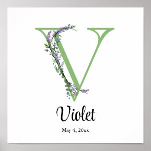 Monogram V Lavender Eucalyptus kinderkamer poster