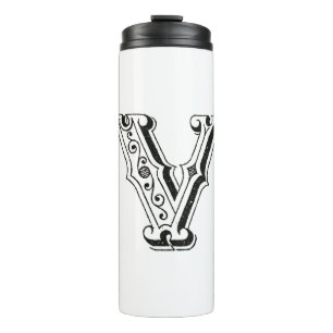Monogram V, letter V, alfabet V, zwart en wit Thermosbeker