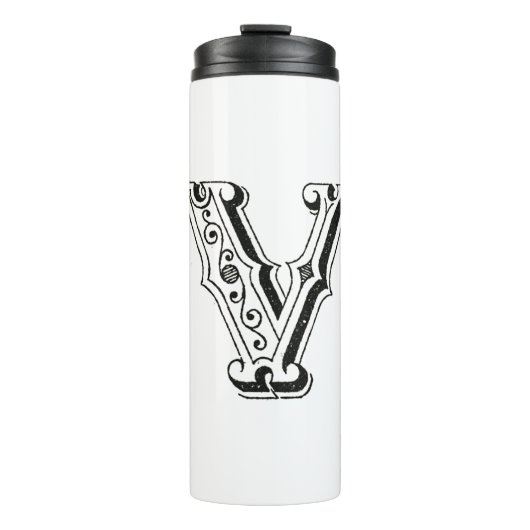 Monogram V, letter V, alfabet V, zwart en wit Thermosbeker (Voorkant)