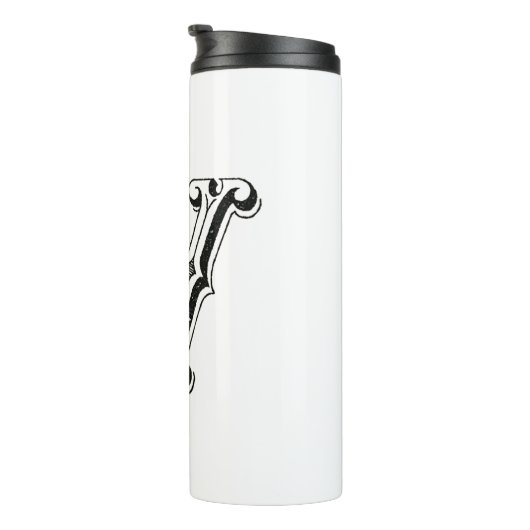 Monogram V, letter V, alfabet V, zwart en wit Thermosbeker (Geroteerd rechts)