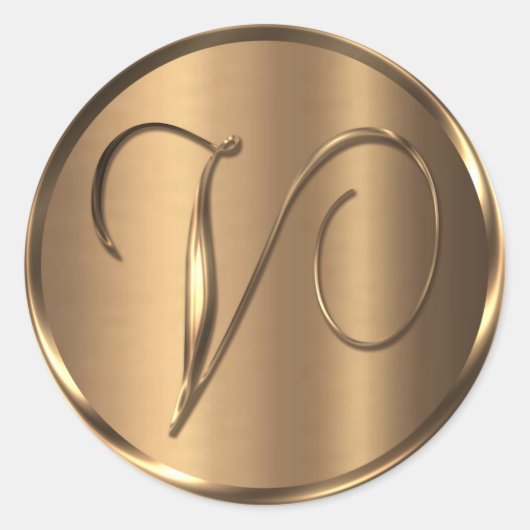 Monogram V NONMETALLIC Bronze Envelope Seal Ronde Sticker (Voorkant)