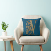 Monogram V Oceaan Blauw Trouwen Verjaardag Kussen (Stoel)