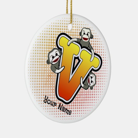 Monogram V Sock Monkey Keramisch Ornament (Rechts)