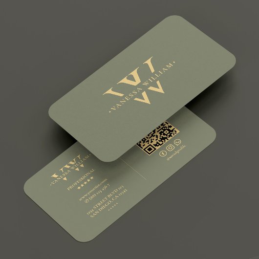 Monogram V W Logo Elegant Modern Sage Groen Visitekaartje