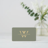 Monogram V W Logo Elegant Modern Sage Groen Visitekaartje (Staand voorkant)