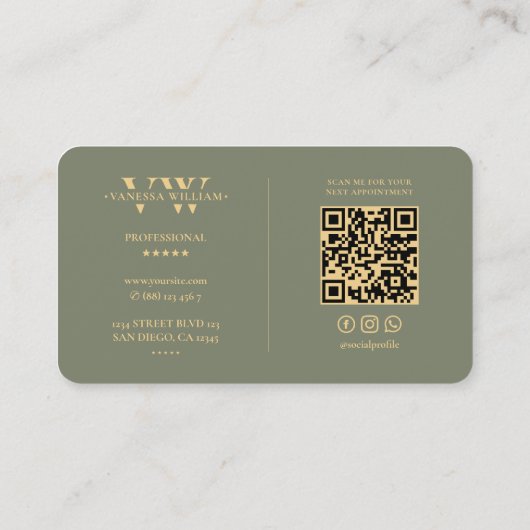 Monogram V W Logo Elegant Modern Sage Groen Visitekaartje (Achterkant)