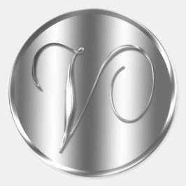 Monogram V Zilverkleurde dag Uitnodiging Ronde Sticker