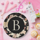 Monogram val bladeren zwarte Thanksgiving Papieren Bordje (Feest)