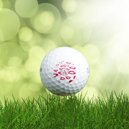 Monogram Valentijn rode harten gepersonaliseerd Golfballen