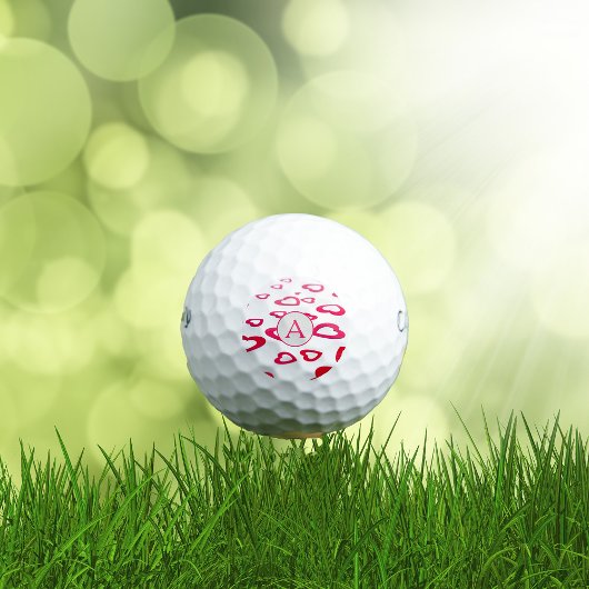 Monogram Valentijn rode harten gepersonaliseerd Golfballen