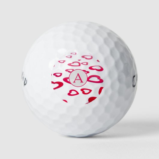 Monogram Valentijn rode harten gepersonaliseerd Golfballen (Voorkant)