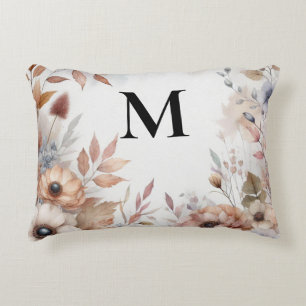 Monogram Vallende bladeren en bloemen waterverf Accent Kussen