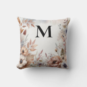 Monogram Vallende bladeren en bloemen waterverf Kussen