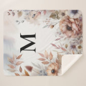 Monogram Vallende bladeren en bloemen waterverf Sherpa Deken (Voorkant (horizontaal))