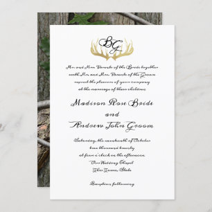 Monogram van Antlers en Woodland Trees Wedding Kaart