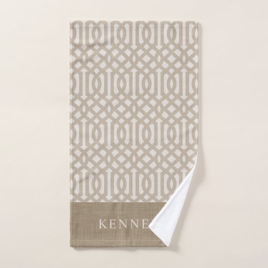 Monogram van beige en ivoren trellis | boerderij bad handdoek (Handdoek)