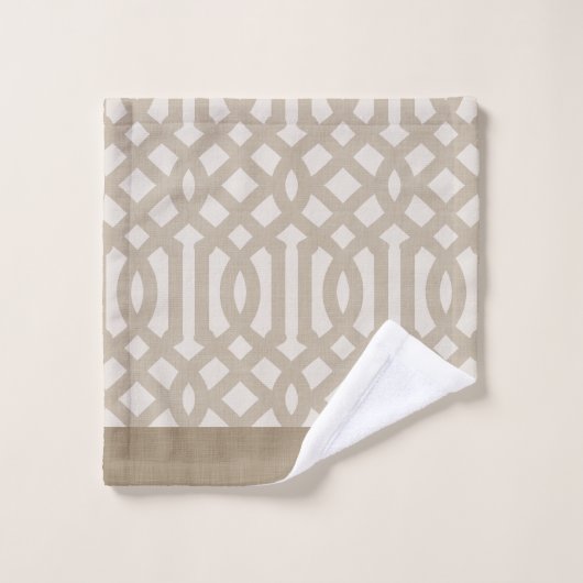 Monogram van beige en ivoren trellis | boerderij bad handdoek (Wasdoekje)