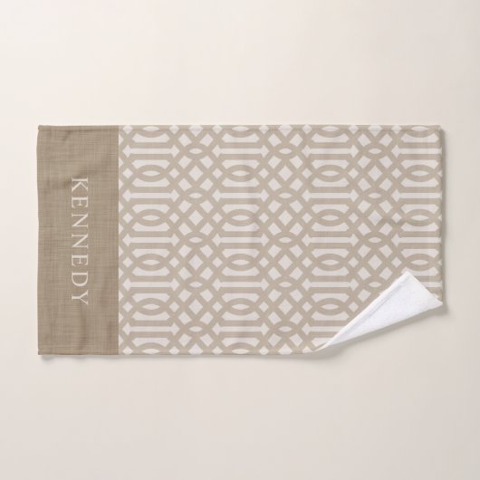 Monogram van beige en ivoren trellis | boerderij bad handdoek (Handdoek)