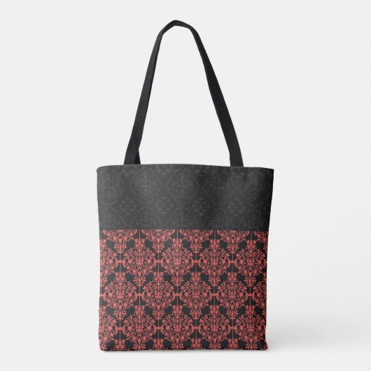 Monogram van Black Red Damask Girly Trendy Initiaa Tote Bag (Achterkant)