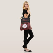 Monogram van Black Red Damask Girly Trendy Initiaa Tote Bag (Op model)