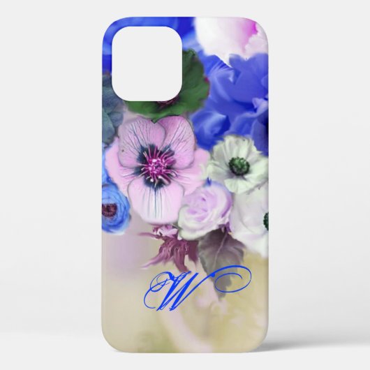 MONOGRAM VAN BLAUWE WITTE ROSSEN EN ANEMONSENSTROM Case-Mate iPhone CASE (Achterkant)