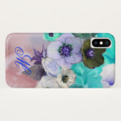 MONOGRAM VAN blauwgroen BLAUWE ROZEN EN WITTE ANEM Case-Mate iPhone Case (Achterkant (horizontaal))
