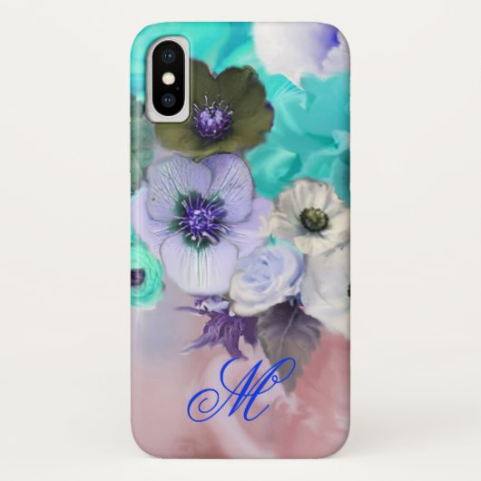 MONOGRAM VAN blauwgroen BLAUWE ROZEN EN WITTE ANEM Case-Mate iPhone Case (Achterkant)
