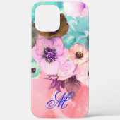 MONOGRAM VAN blauwgroen PINKROSEN EN ANEMONSENSTRO Case-Mate iPhone Case (Achterkant)